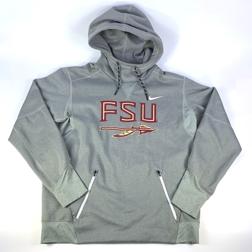 Nike Thema Fit Cowl Neck Hoodie Florida State University Sz L Gray FSU Seminoles
